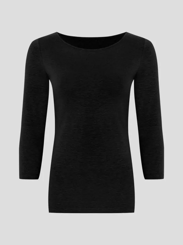 Hanf Damen schmales 3/4 T-Shirt - Farbe black aus Hanf und Bio-Baumwolle Hanf Damen schmales 3/4 T-Shirt - Farbe black aus Hanf und Bio-Baumwolle