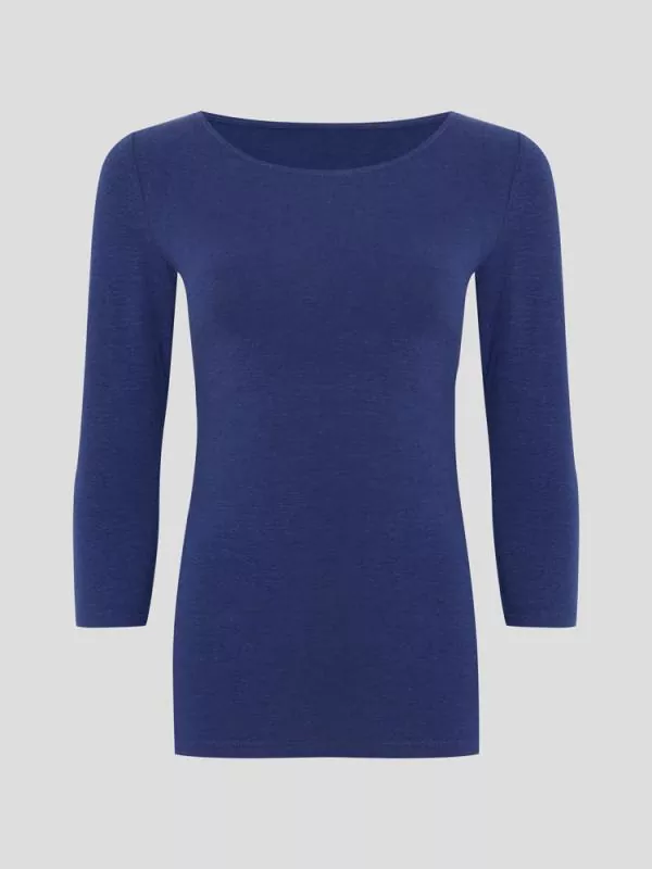 Hanf Damen schmales 3/4 T-Shirt - Farbe marine blue aus Hanf und Bio-Baumwolle