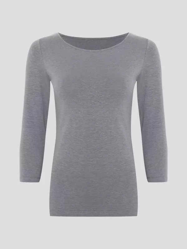 Hanf Damen schmales 3/4 T-Shirt - Farbe steel grey aus Hanf und Bio-Baumwolle Hanf Damen schmales 3/4 T-Shirt - Farbe steel grey aus Hanf und Bio-Baumwolle