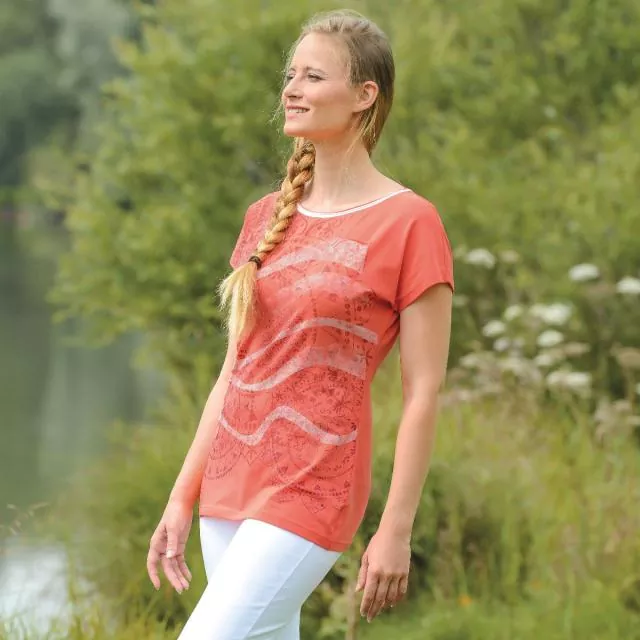 Spirit of Om Shirt Mandala Dream - Farbe papaya aus Bio-Baumwolle Spirit of Om Shirt Mandala Dream - Farbe papaya aus Bio-Baumwolle