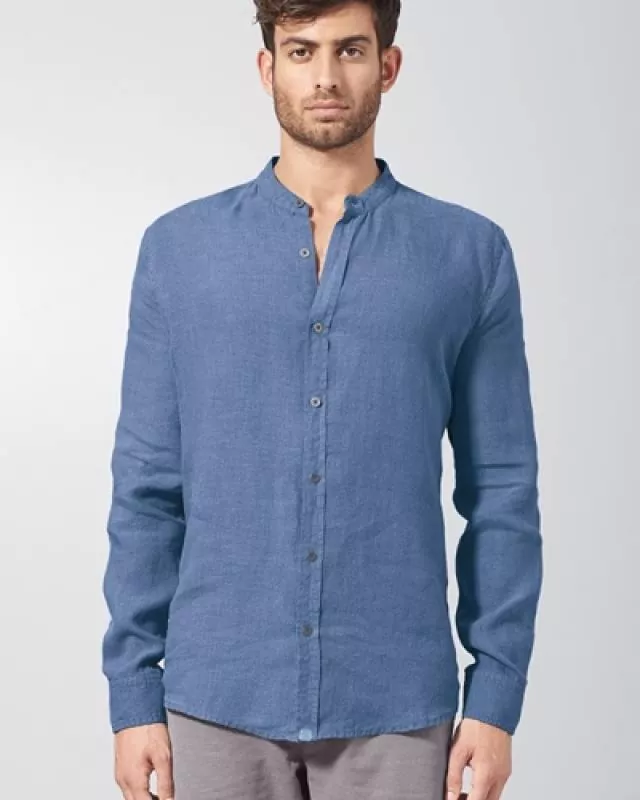 HempAge Hanf Stehkragenhemd - Farbe blueberry aus 100% Hanf