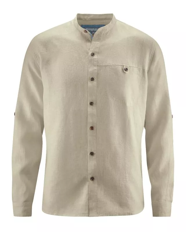 HempAge Hanf Stehkragen Hemd - Farbe hanf aus 100% Hanf