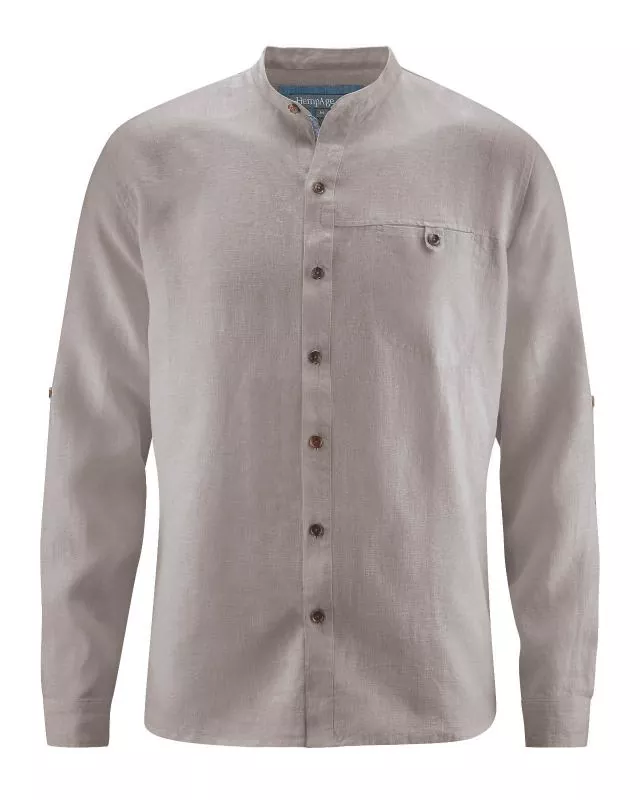 HempAge Hanf Stehkragen Hemd - Farbe mud aus 100% Hanf