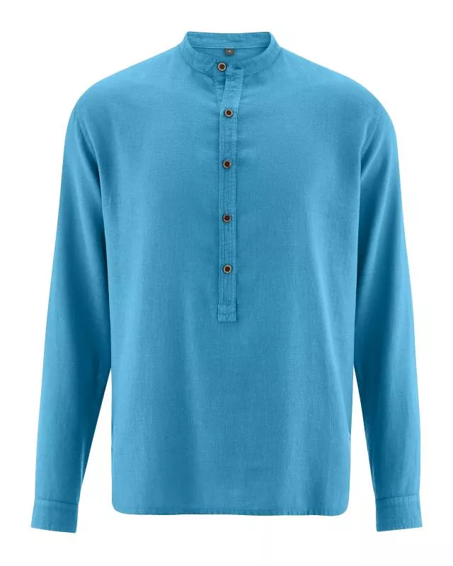 HempAge Hanf Stehkragen Hemd - Farbe atlantic aus Hanf und Bio-Baumwolle