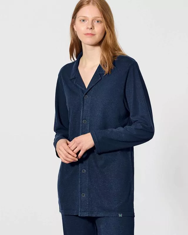HempAge Unisex Hanf Pyjamahemd - Farbe navy aus Hanf und Bio-Baumwolle