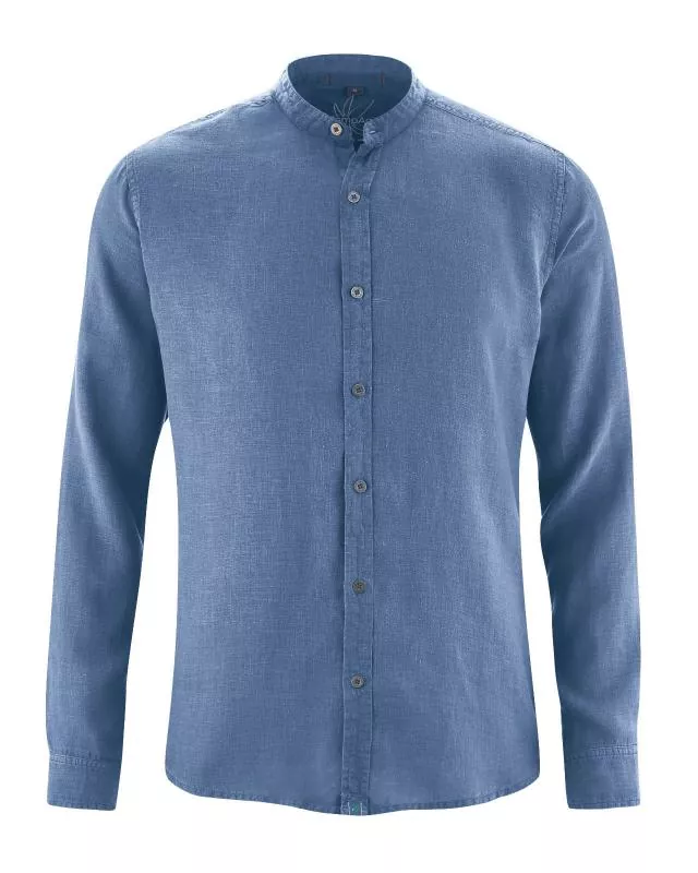 HempAge Hanf Stehkragenhemd - Farbe blueberry aus 100% Hanf