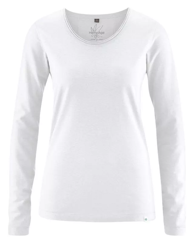 HempAge Hanf Langarm Shirt Lene - Farbe white aus Hanf und Bio-Baumwolle