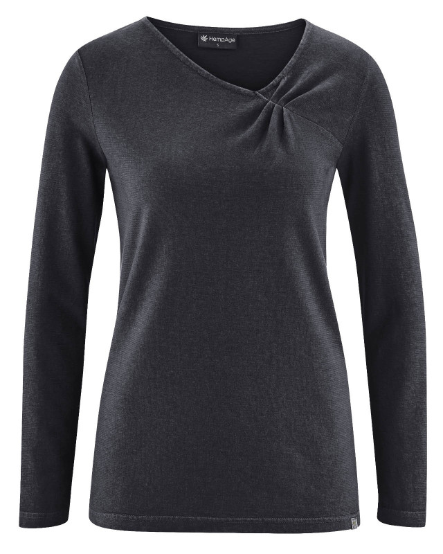 HempAge Hanf Langarmshirt - Farbe black aus Hanf und Bio-Baumwolle
